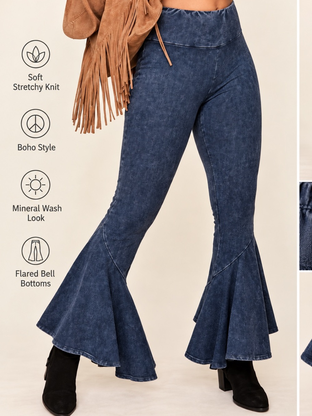 EARTHBOUND Indigo Flared Knit High-Rise Pants